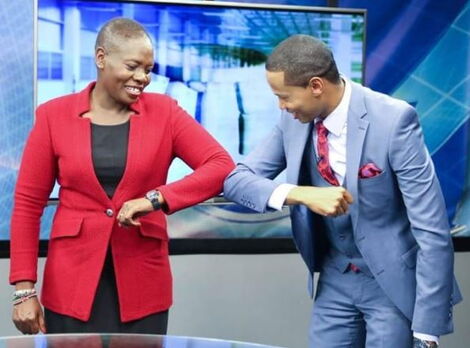 CS Farida Karoney (left) with NTV anchor Salim Swaleh (right) 