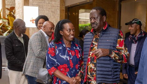 Raila Odinga and Martha Karua at a hotel in Nairobi