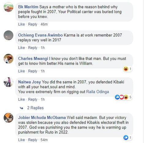 Responses to Narc-Kenya leader Martha Karua's post.