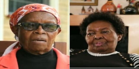 A collage image of Josephine Wanjiru Karua - Martha Karua's mother (LEFT) and Mary Nyamu- Governor Anne Waiguru's mother (RIGHT).