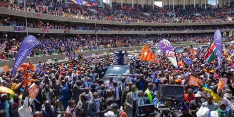 Crowd welcomes Raila at Kasarani for Azimio la Umoja Convention 0n Friday December 10