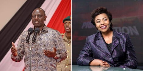A collage photo of President William Ruto and the late journalist Catherine Kasavuli