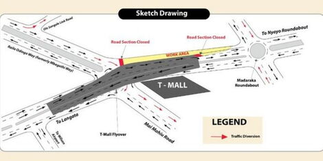 An image of alternative routes to be used by motorists following the closure of Lang'ata road on September 22, 2022.