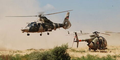 Kenya Airforce choppers in action.
