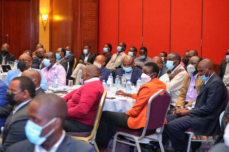 Kenya Power officials meeting with Interior Cabinet Secretary Dr Fred Matiang'i on Thursday, October 7.