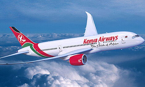 A file image of Kenya Airways aircraft in transit 