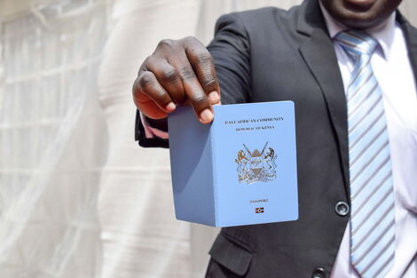 A file image of someone holding a Kenyan passport