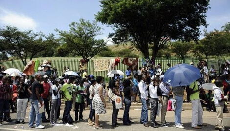 Kenyans queue at a past job interview.