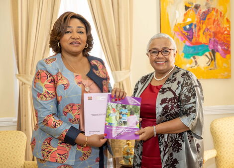 First Lady Margaret Kenyatta and her DRC Counterpart Denise Nyakeru Tshisekedi during State House Meeting on Friday April 8, 2022