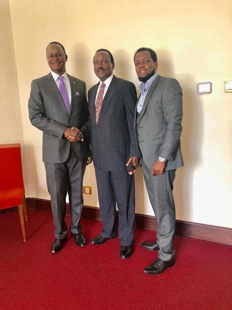 Former Kenyan ambassador to Uganda Kiema Kilonzo, Wiper Party leader Kalonzo Musyoka and his son Kevin Muasya