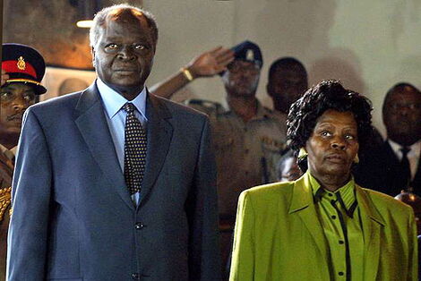 Former President Mwai Kibaki (left) and the late First Lady Mama Lucy Kibaki 