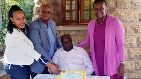 Immediate family members of Kenya's third president Mwai Kibaki during his 90th birthday celebration at his home.