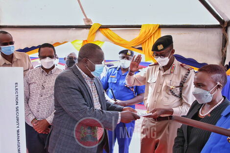 CS Fred Matiang'i during the launch of a manual of guidelines on election security management on Saturday February 5, 2022