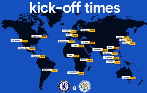 Kick off times for Chelsea and Leicester City match.