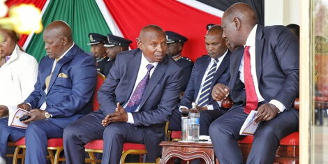 Interior Cabinet Secretary  Kithure Kindiki and President William Ruto during the pass-out parade for the Kenya Police constables at Kiganjo, Nyeri County on January 10, 2023