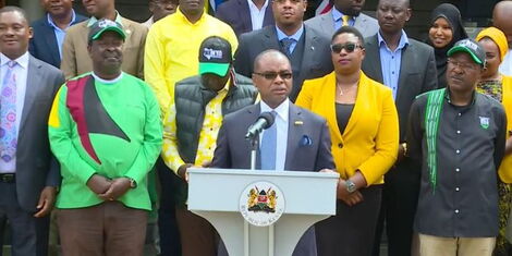 Governor Amason Kingi with DP William Ruto, Speaker J.B Muturi, MP Aisha Jumwa, ANC leader Musalia Mudavadi and Senator Moses Wetangula at Karen on Tuesday, May 10, 2022.