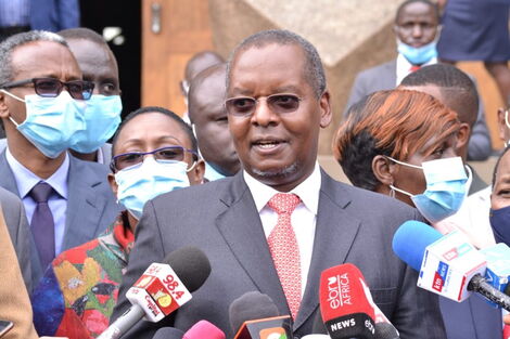 Kipipiri MP Amos Kimunya addressing the press After a Jubilee PG Meeting at KICC on Monday, June 22, 2020.