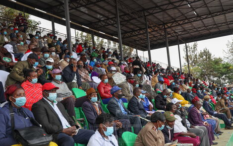 Kenyans attending the Mashujaa Day celebrations at the Wang'uru Stadium on Wednesday, October 20.