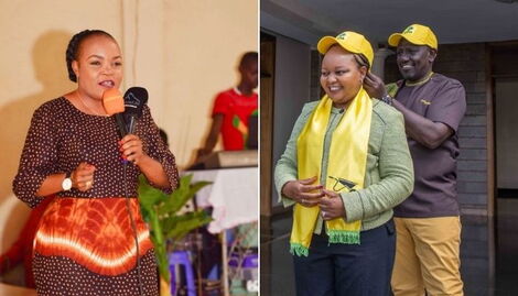 Kirinyaga Governor Purity Ngirici (left) and DP William Ruto welcomes Governor Anne Waiguru to UDA on Tuesday, October 26, 2021.