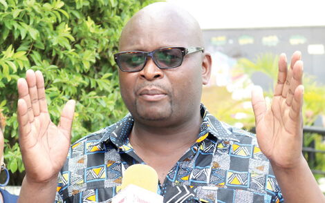 Kenya National Union of Nurses Secretary-General Seth Panyako addresses the media during East Africa Labour and Health Workforce Scientific Conference in Mombasa on November 28, 2019.