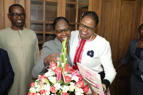 Chief Justice Martha Koome receiving a surprise gift on her birthday party on Friday June 3, 2022