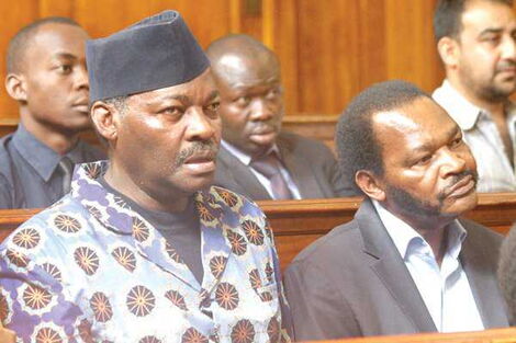 President Uhuru Kenyatta’s cousins Captain Kung’u Muigai and Ngengi Muigai during the hearing of the case in Nairobi