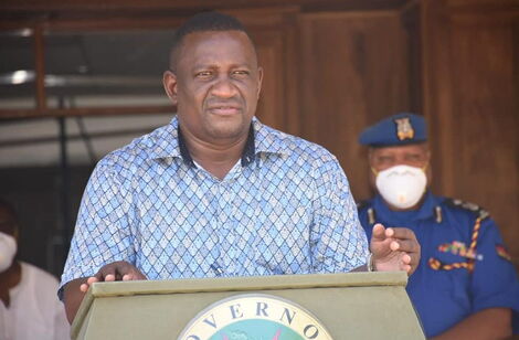 Kwale Governor Salim Mvurya addressing the media on April 6, 2020.