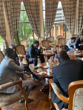 LSK President Nelson Havi and his teammates having a cup of tea in parliament on Monday, October 12