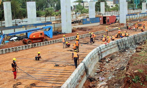 Archive photo of engineers laying steel on the Nairobi Expressway