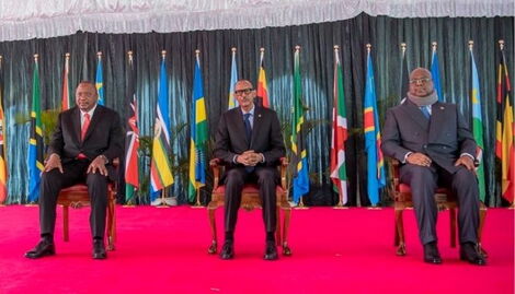 Left to right: Kenyan President Uhuru Kenyatta, his Rwandan Paul Kagame and DRC's Felix Tshisekedi.