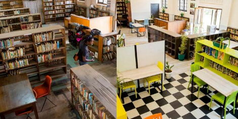 A side by side comparison of the Kaloleni Library before and after renovation