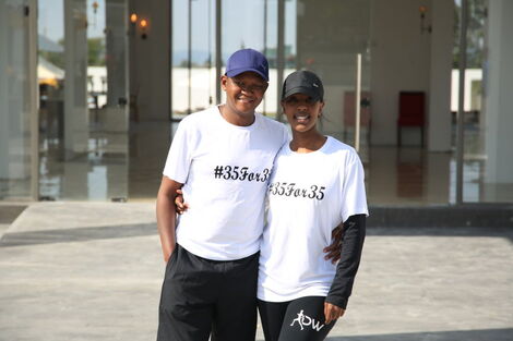 Machakos Governor Alfred Mutua poses with his wife Lilian after a run in Machakos on Saturday, June 20 to mark Lilian's 35th Birthday