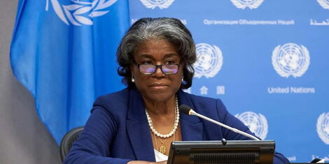 US Ambassador Linda Thomas-Greenfield, the new United States ambassador to the United Nations, talking to the media on March 1, 2022.