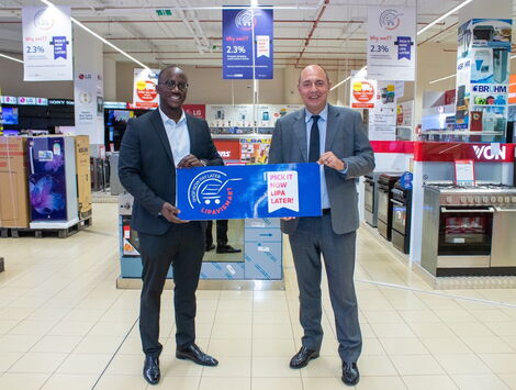 Lipa Later CEO Eric Muli (left) and Carrefour Country Manager Franck Moreau