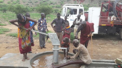 Lodwar residents pictured at the new borehole facilitated by Gospel Musician Eunice Njeri and Drill for Life Company on March 19, 2020.