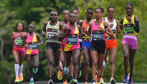 Female runners taking part at the 2022 TSC London Marathon.