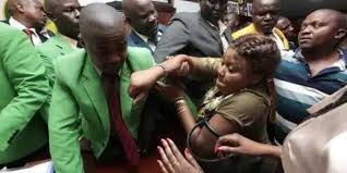MCA Mary Njambi wrestles at City Hall in October 2018.