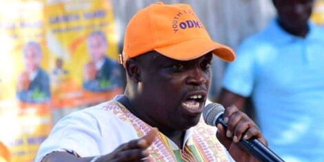 Korogocho Member of County Assembly Absalom Odhiambo speaking during an Azimio rally in Nairobi County on January 23, 2023.