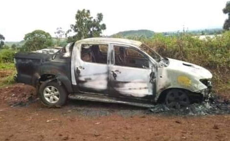 MP Robert Pukose's vehicle burst into flames in Trans Nzoia County on Tuesday, November 30, 2021.
