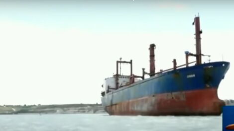 MV Jinan floating on Indian Ocean at the Mombasa Coastline.