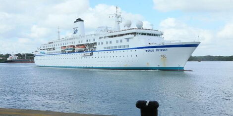 MV World Odyssey cruise ship arriving at the Port of Mombasa on November 27, 2022