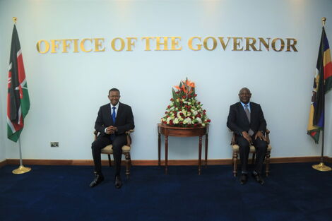 Machakos Governor Alfred Mutua (Left) and Equity Bank CEO James Mwangi. July 13, 2020.