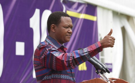Machakos Governor Alfred Mutua addressing the media from Machakos Stadium on April 20, 2020.