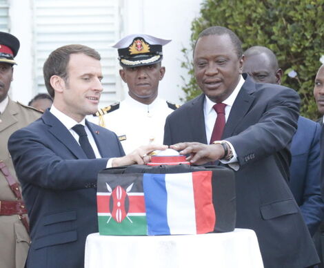 President Uhuru Kenyatta and President Emmanuel Macron when he visited Kenya