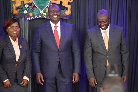 Tourism CS Peninah Malonza, President William Ruto and his Deputy Rigathi Gachagua on Thursday October 27, 2022
