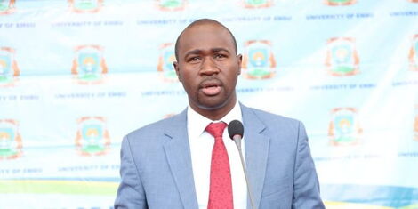 Manyatta MP John Gitonga Mukunji addressing the press at a past event