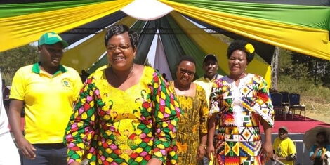 Maragua MP Mary Wamaua and other UDA aspirants during a Kenya Kwanza Rally at Kirororni Stadium in Maragua, Murang'a County on Wednesday, February 16, 2022