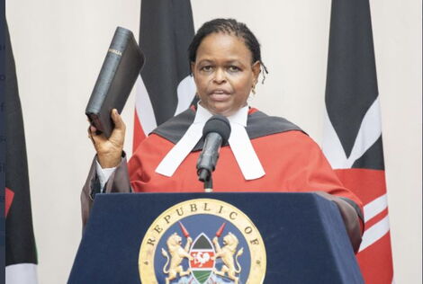 Martha Koome during her swearing in on Friday, May 21, at State House.