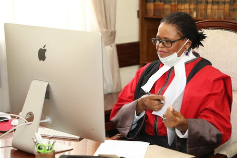 Lady Justice Martha Koome while she delivered judgments and rulings of the Court of Appeal via Skype on April 24, 2020.