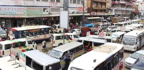 A file image of matatus parked along Accra road in Nairobi County. 